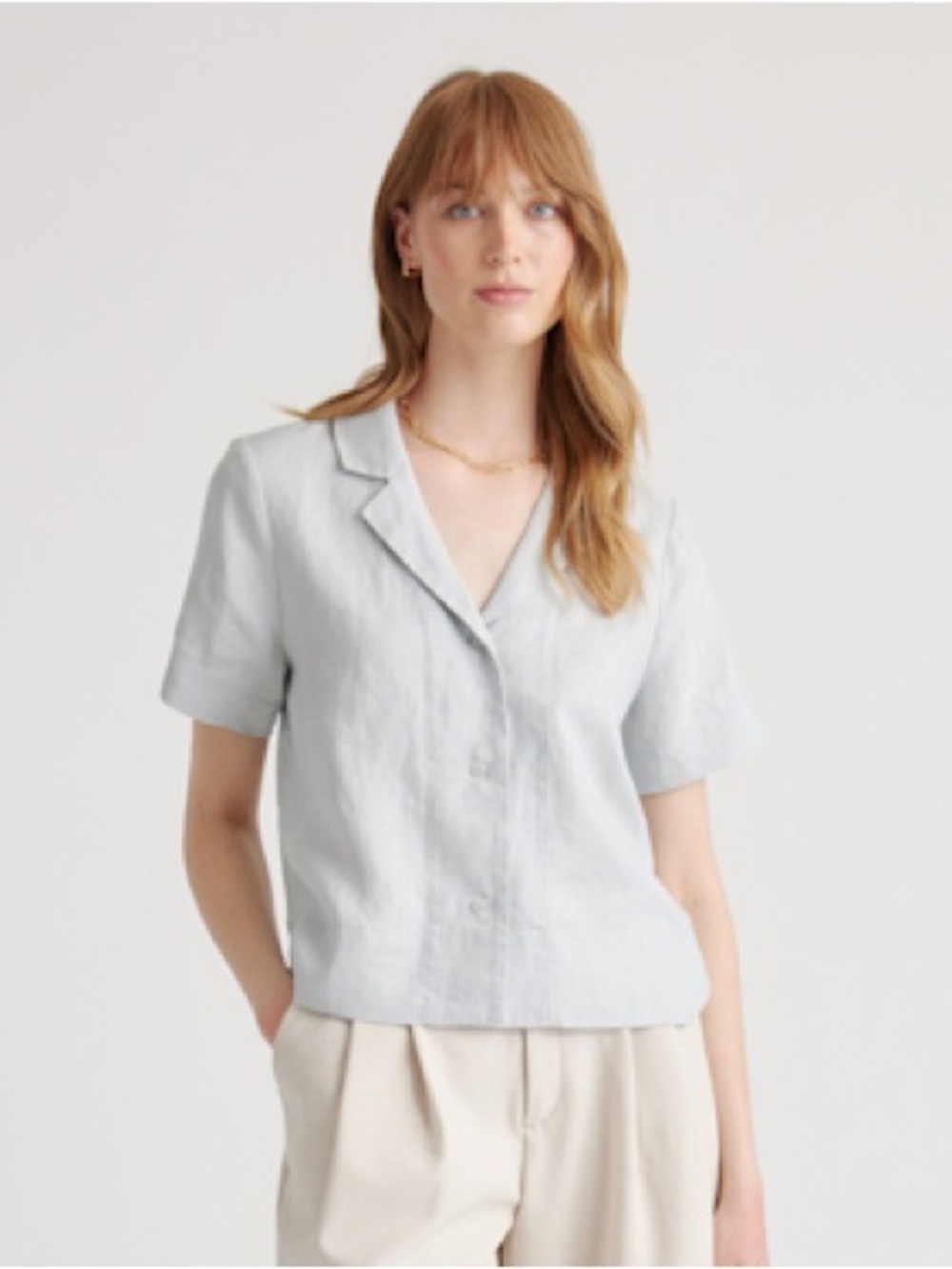 Quince 100% European Linen Short Sleeve Shirt XS Light blue